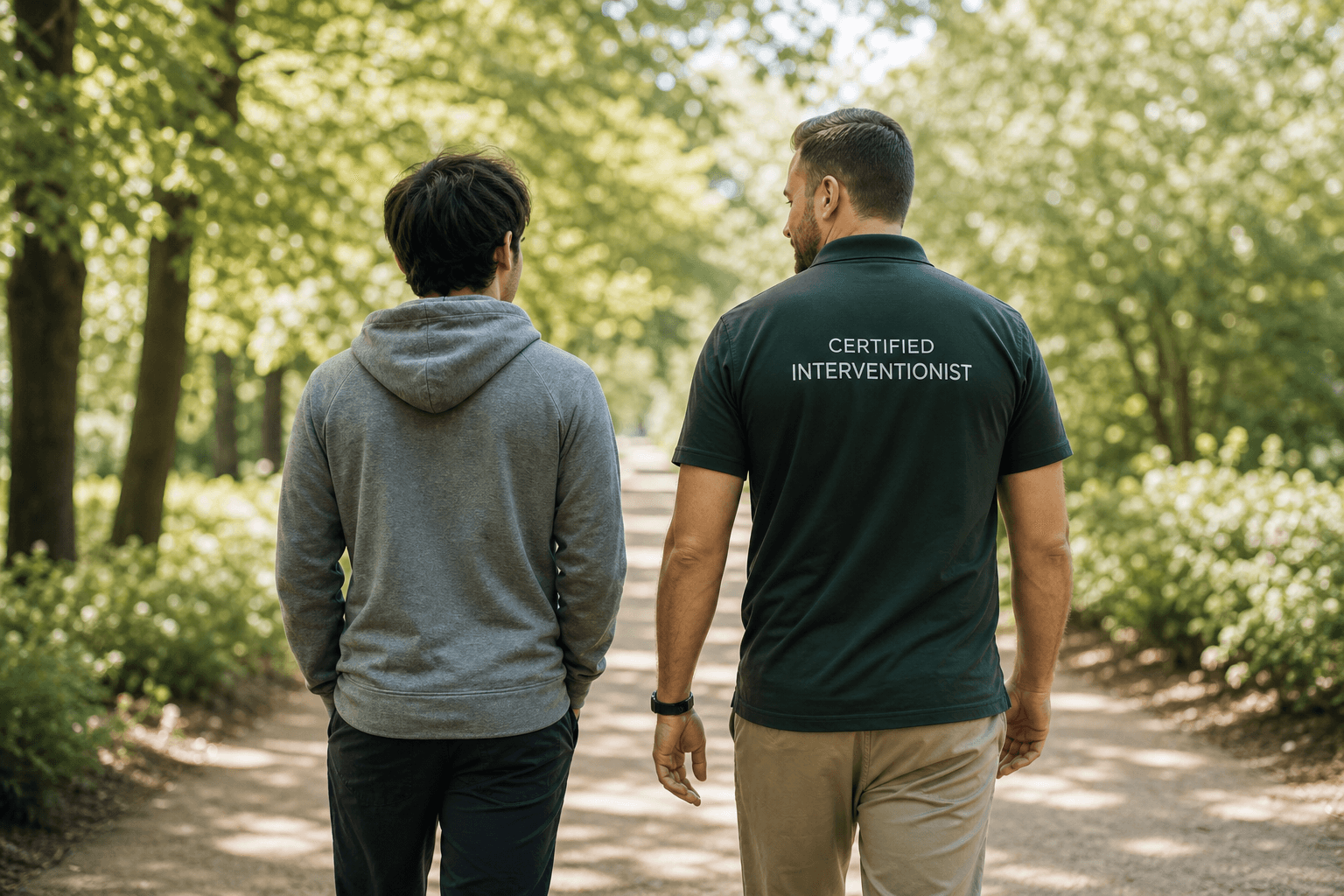 Interventionist walking alongside someone in early recovery