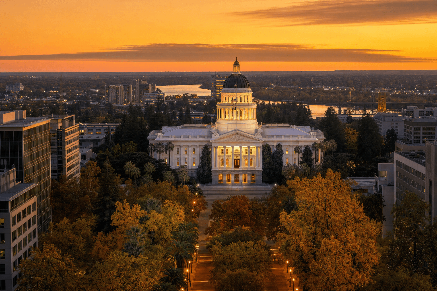 Sacramento California State Capitol at golden hour