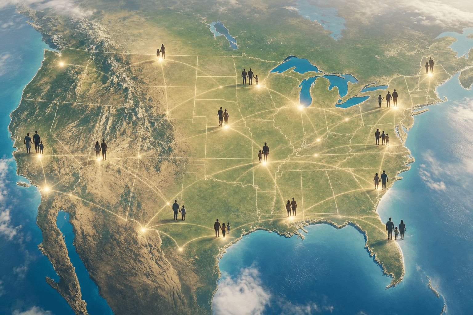 Families connected across the United States map