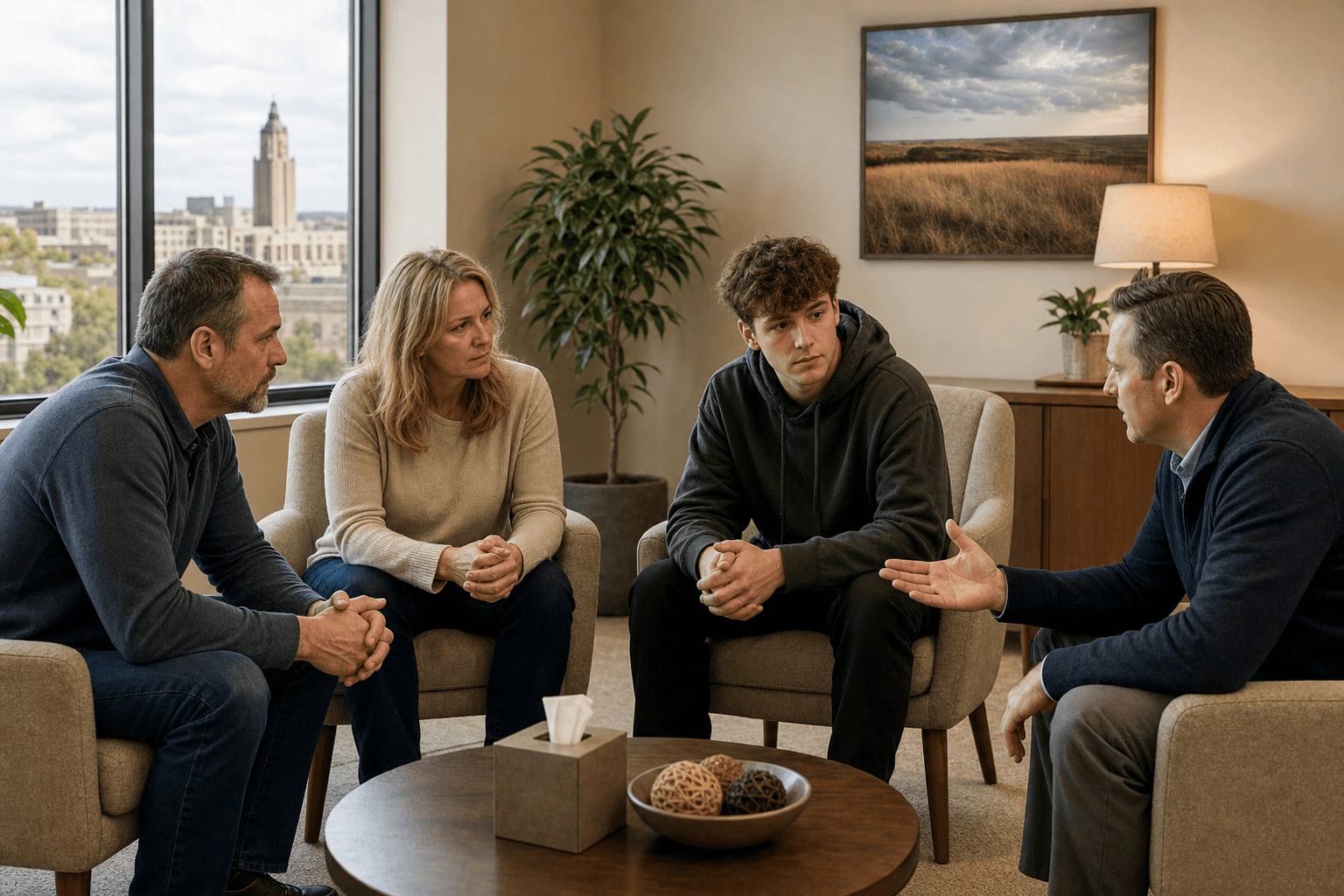Family meeting with a certified interventionist in Kansas