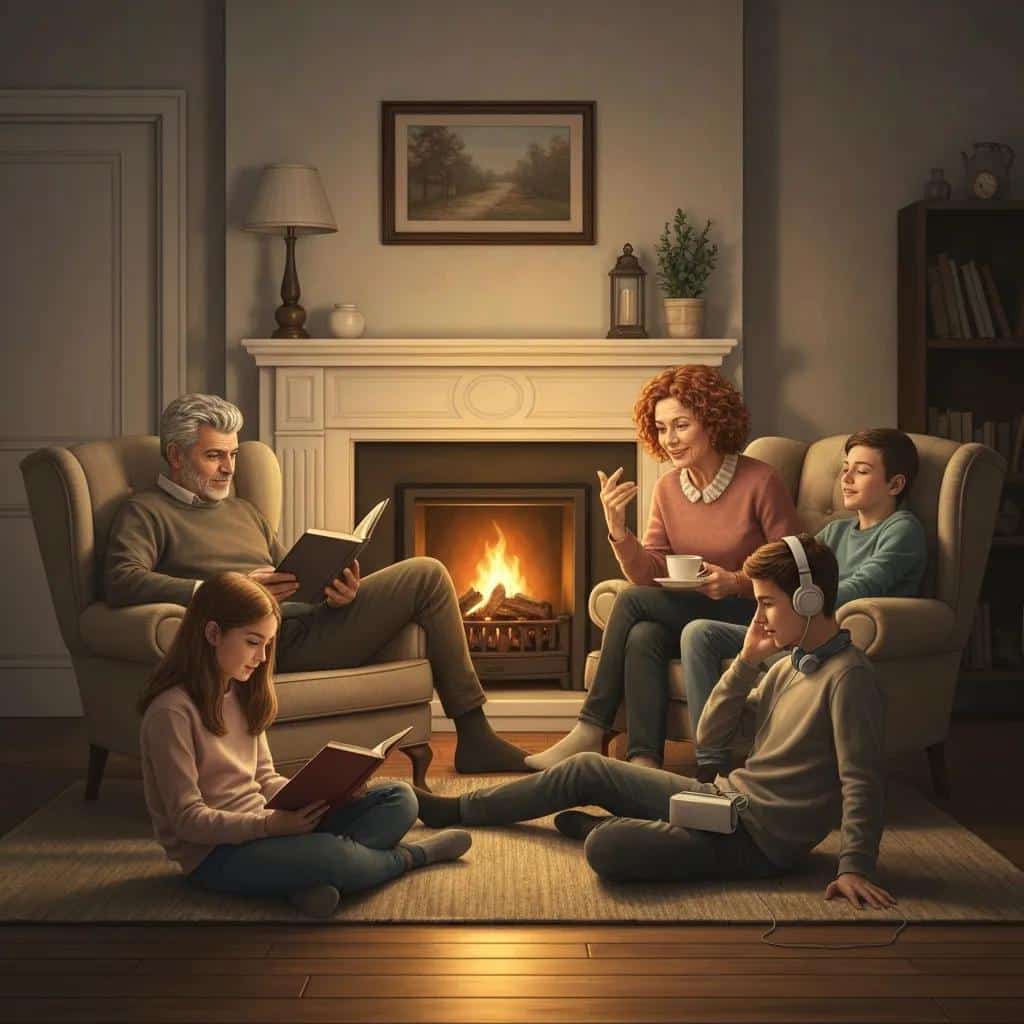 Family discussing addiction interventions in a supportive living room setting