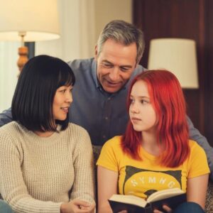 Family discussing dual diagnosis treatment in a supportive environment