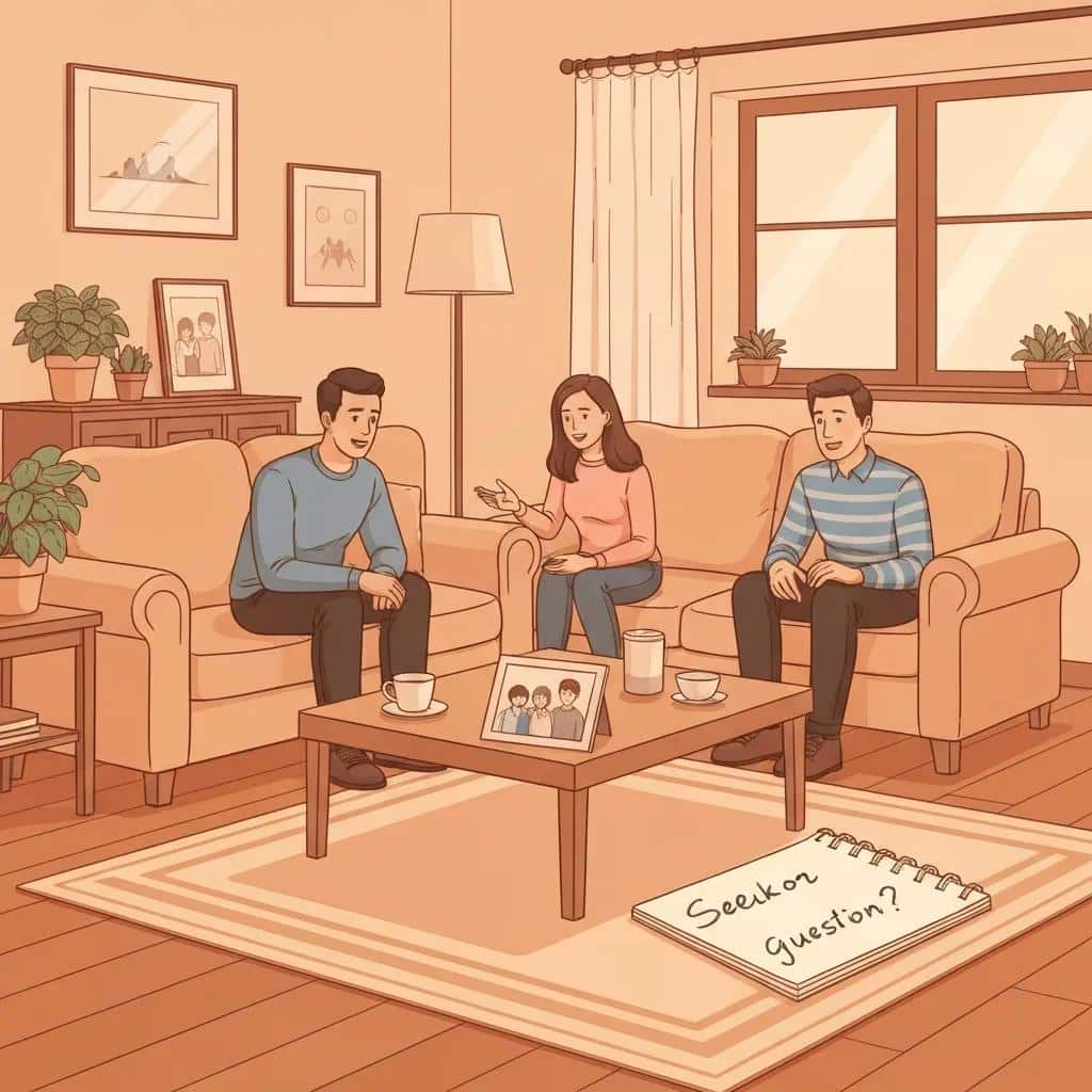 Family discussing intervention strategies in a supportive living room setting