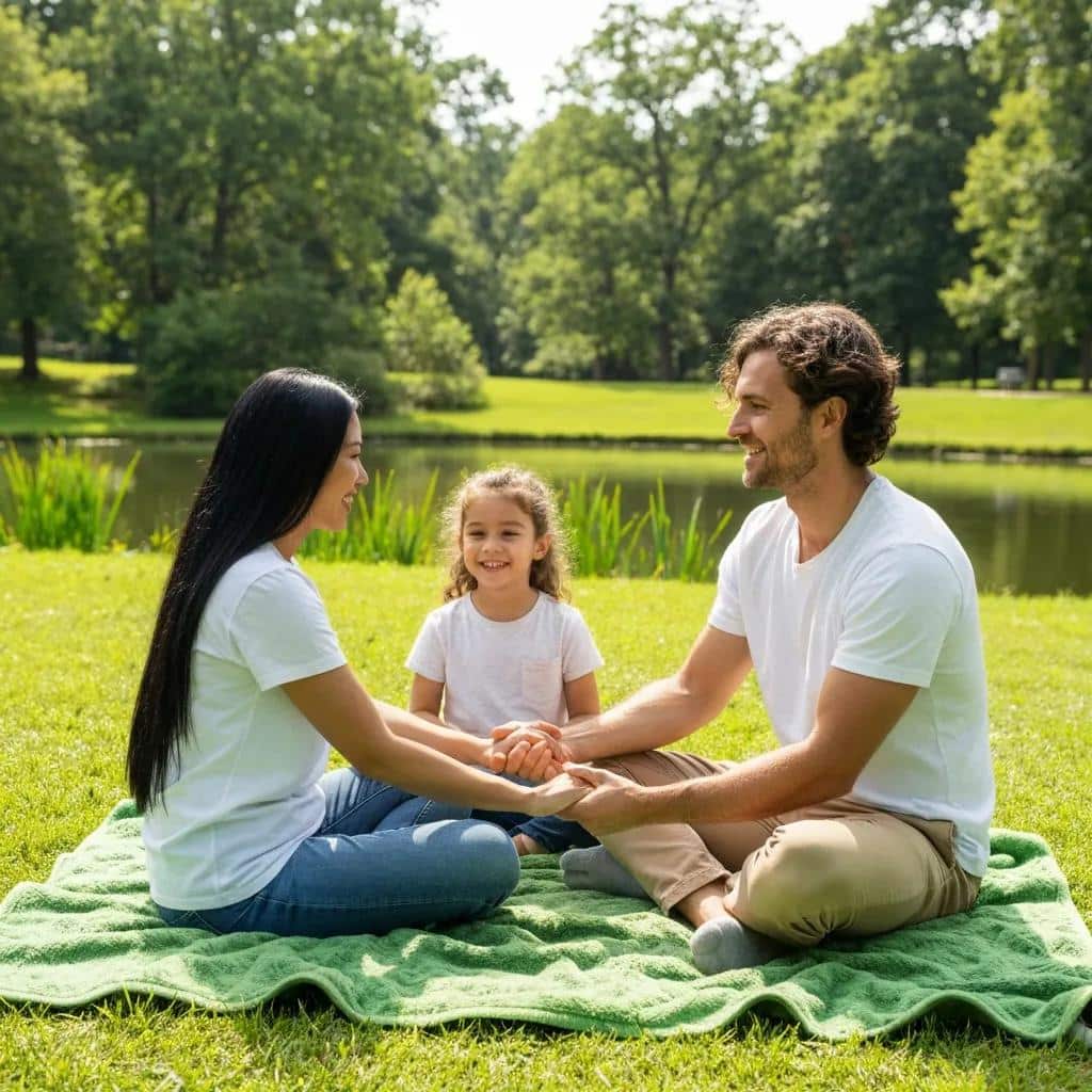 Family members engaged in a supportive check-in session about maintaining boundaries