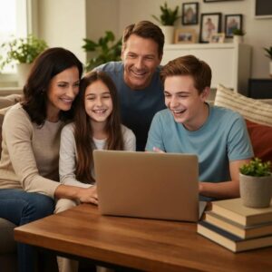 Family members engaged in a virtual intervention, showcasing the warmth and connection of remote support