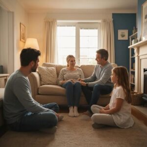 Family members supporting a loved one in recovery, showcasing compassion and emotional connection