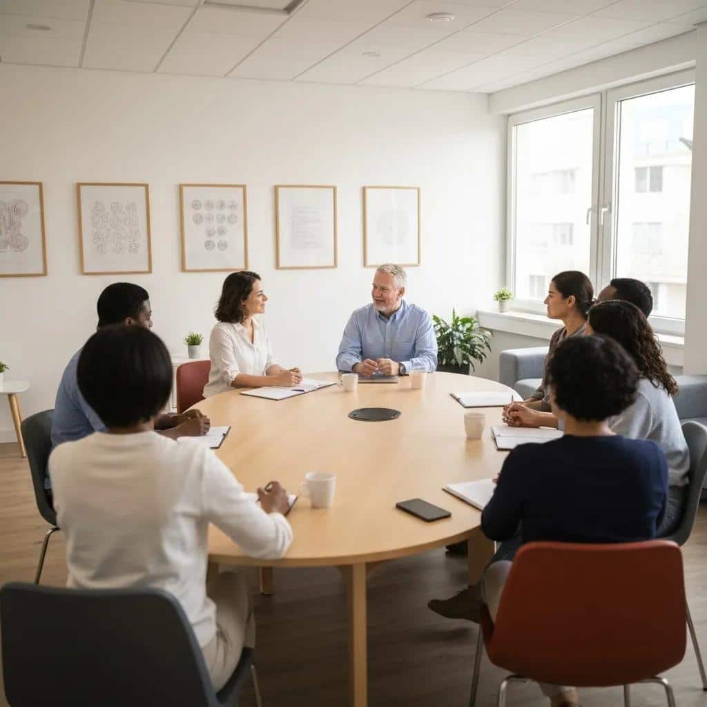 Group therapy session focused on integrated treatment for dual diagnosis