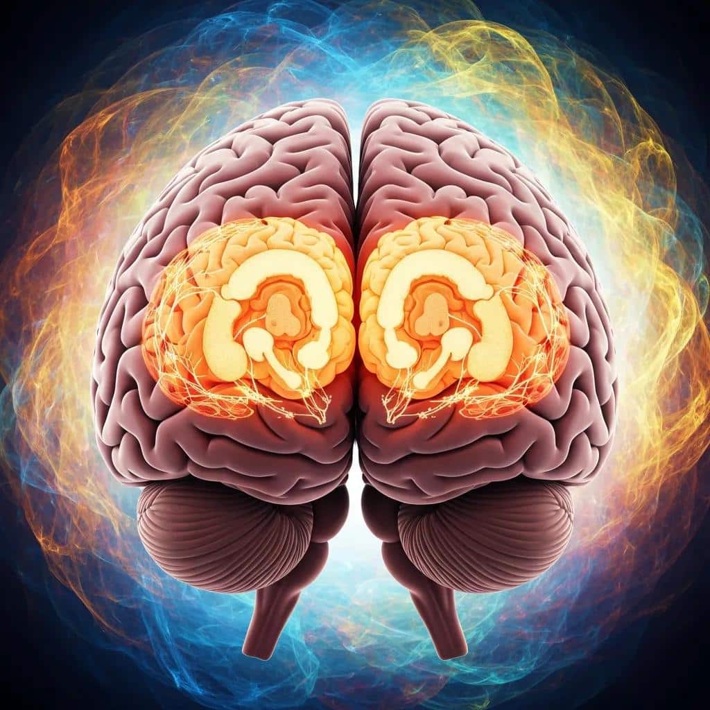 Illustration of a human brain highlighting areas affected by addiction