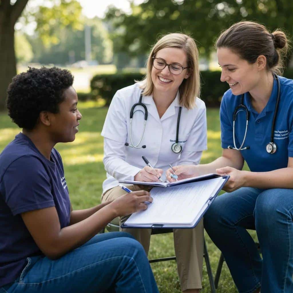 Mobile crisis team providing support in a community setting during a mental health crisis