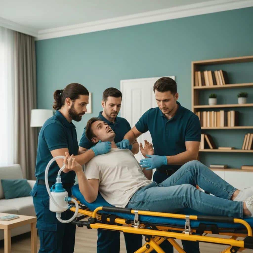 Paramedics responding to a mental health emergency with care and professionalism