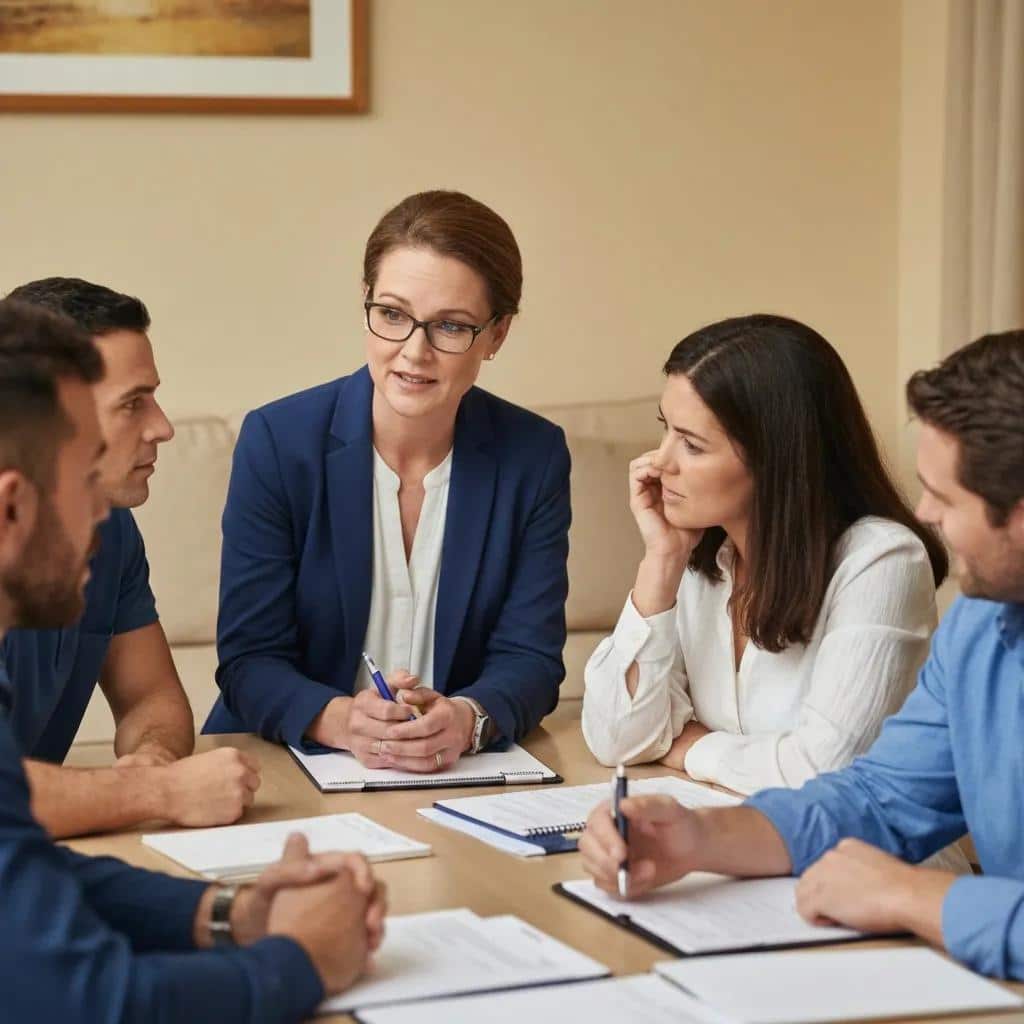 Professional intervention meeting for high-functioning individuals, illustrating the compassionate approach to addiction support