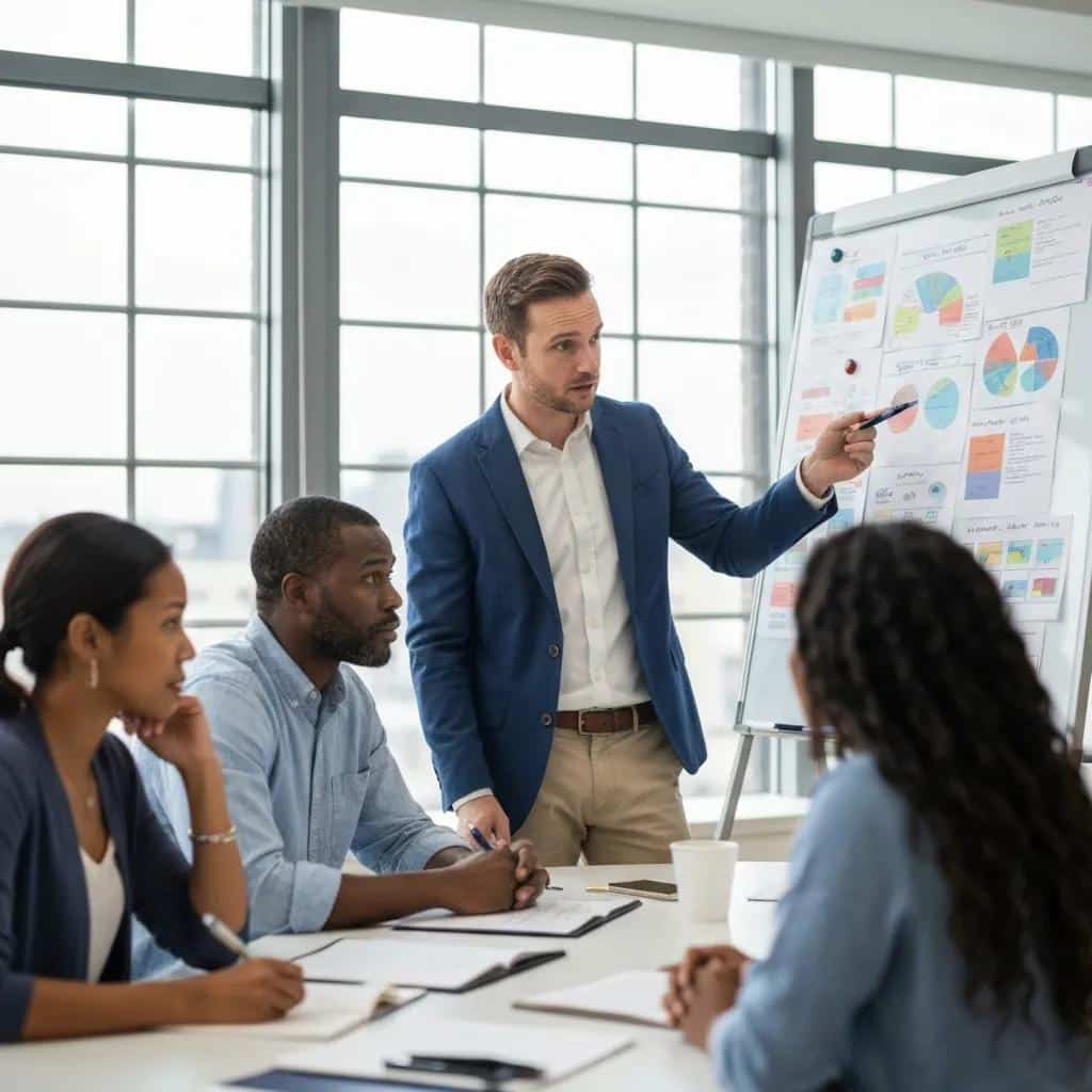 Professional interventionist guiding a family during a planning session for addiction intervention