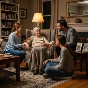 Family support during addiction intervention for an aging parent, emphasizing compassion and understanding