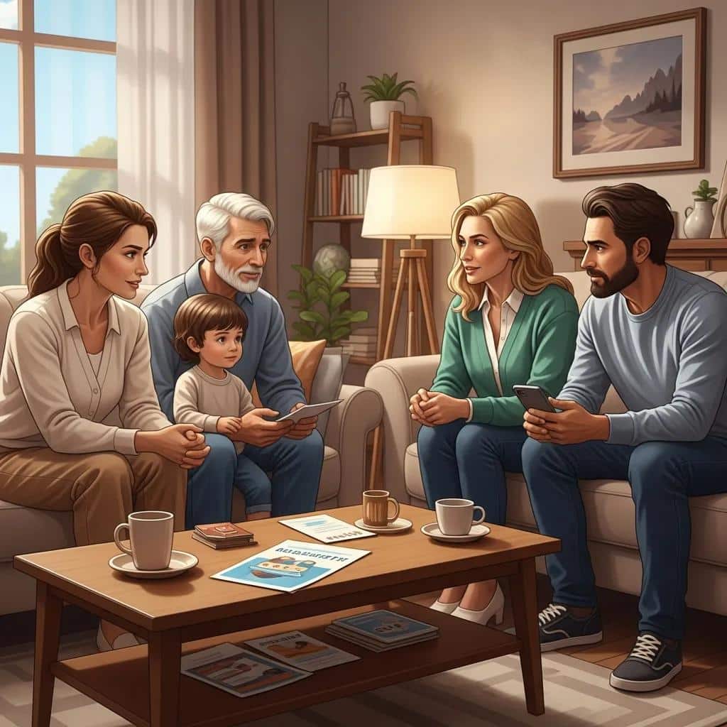 Family discussing addiction treatment options in a supportive environment