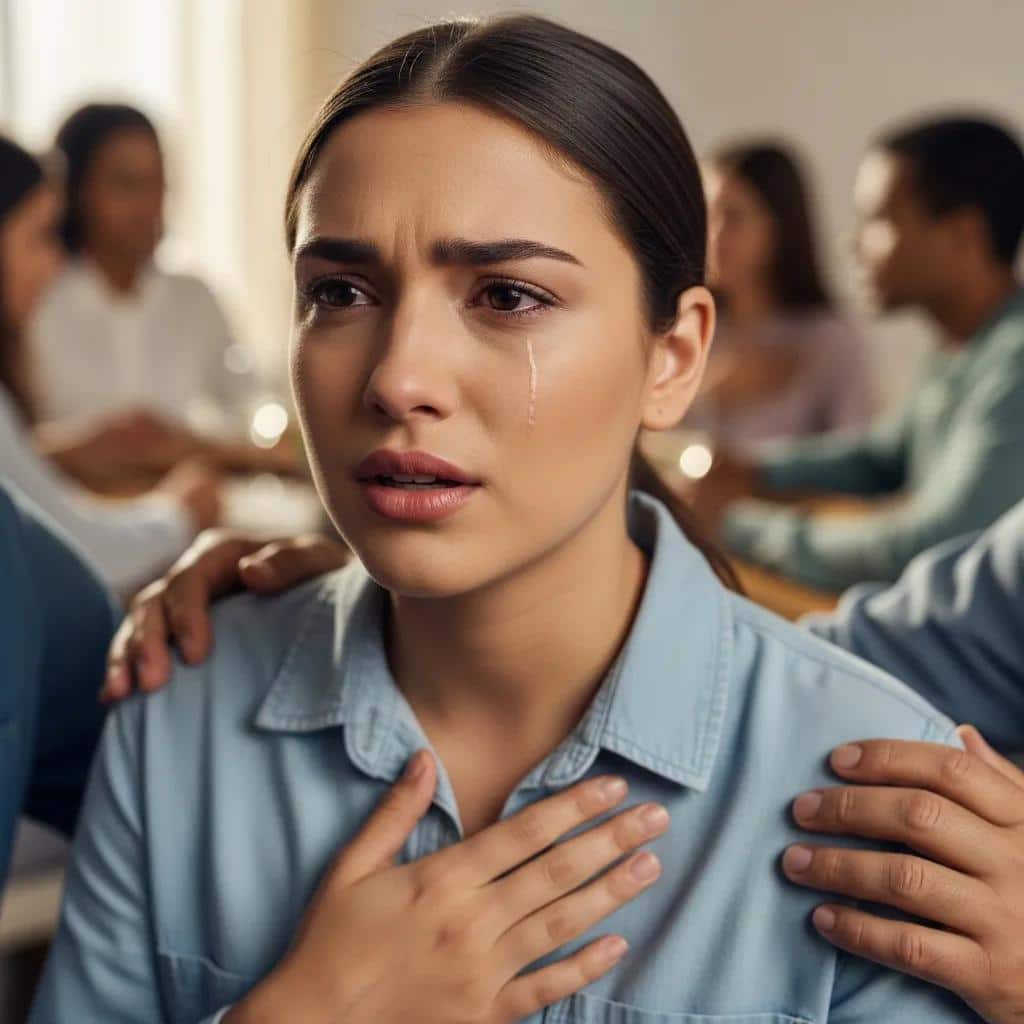 Family member expressing emotions during an addiction intervention