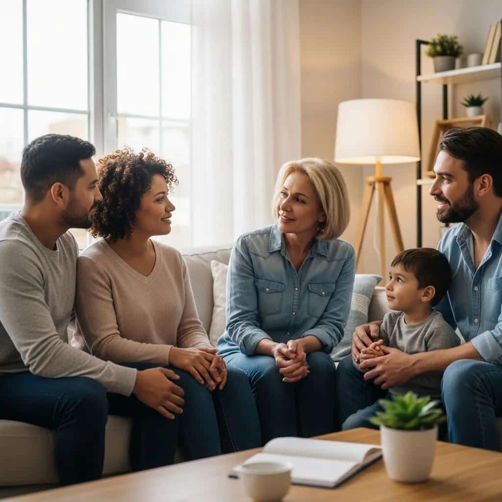 Family members supporting a loved one in rehab, showcasing emotional connection and understanding