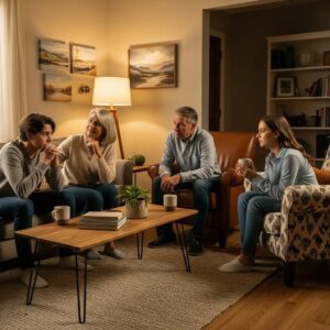Family support in addiction recovery, emphasizing emotional connection and hope