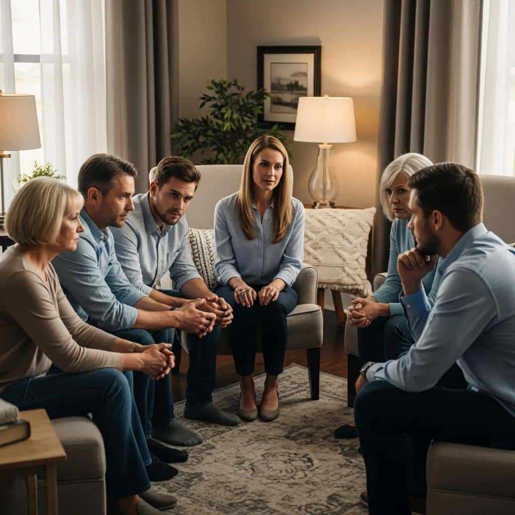 Family intervention for addiction support, showcasing professional guidance and compassion