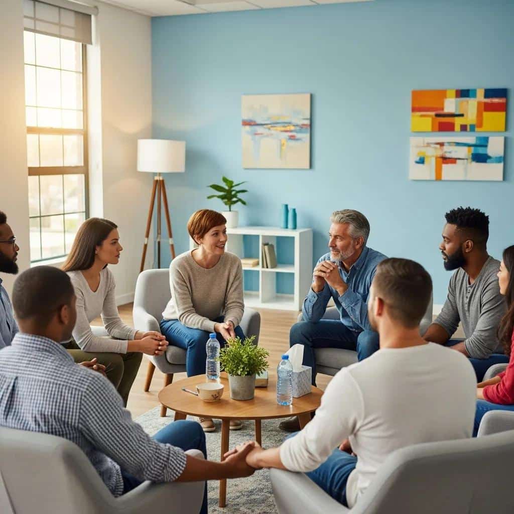 Group therapy session fostering open dialogue and support for overcoming codependency