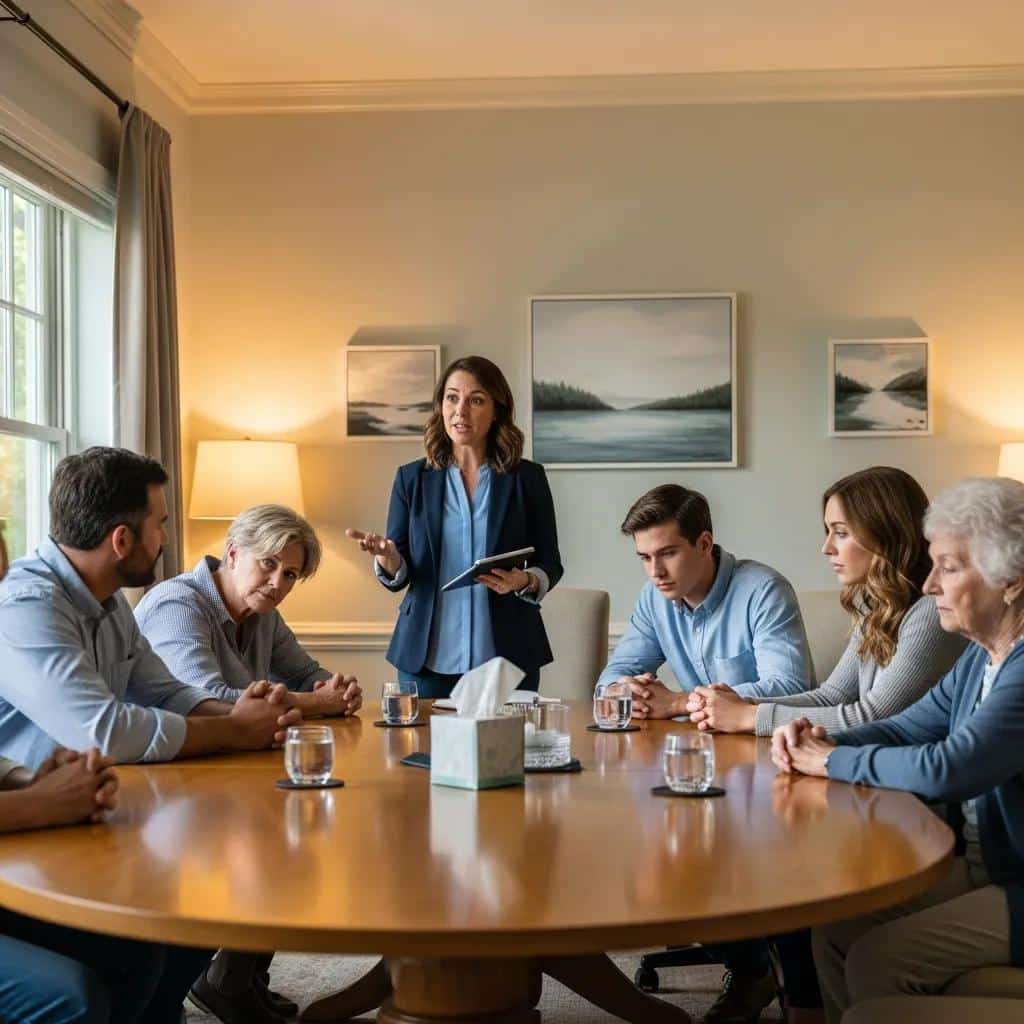 Professional interventionist leading a group session, illustrating the process of addressing enabling behavior