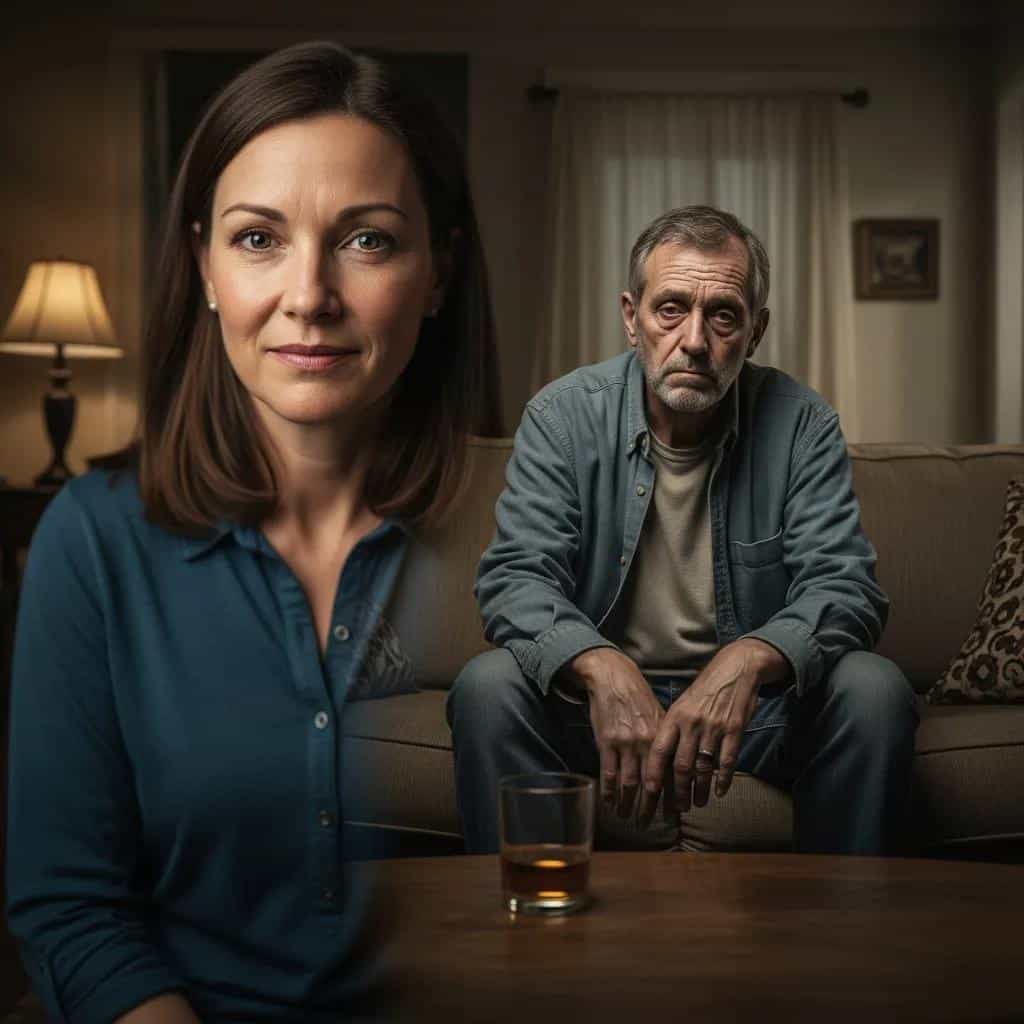 Concerned family member observing signs of alcohol addiction in a loved one