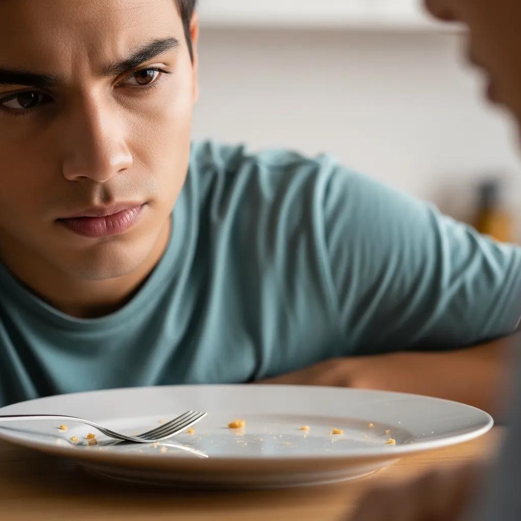 Concerned friend recognizing signs of eating disorders in a social setting
