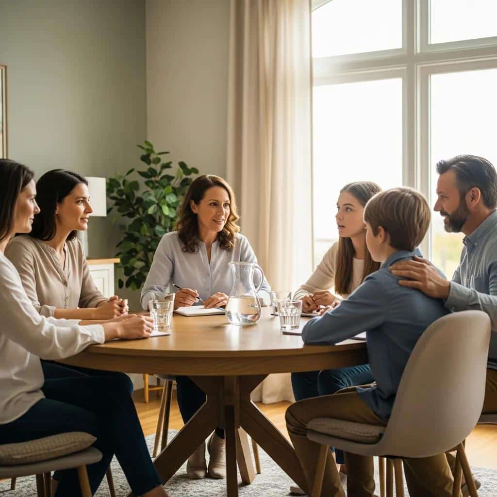 Family members engaged in a structured intervention session