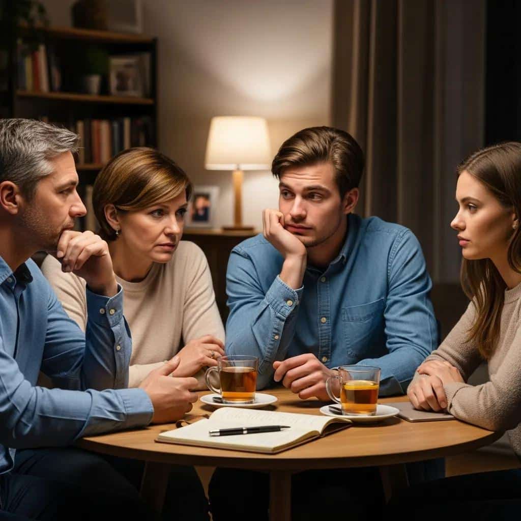 Family members engaged in a supportive intervention discussion