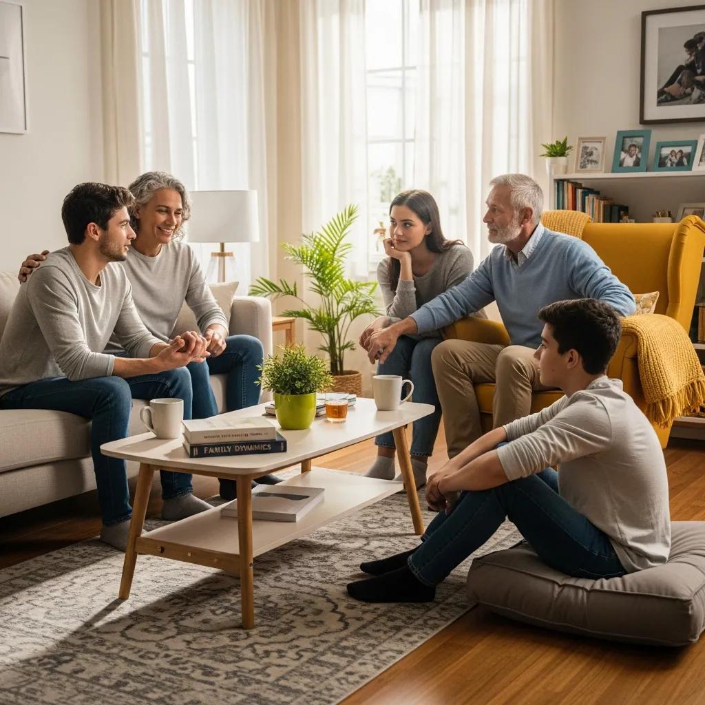 Family members engaging in supportive conversation, illustrating the concept of Family Systems Theory