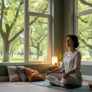 Mindfulness practice for anxiety management in a serene environment