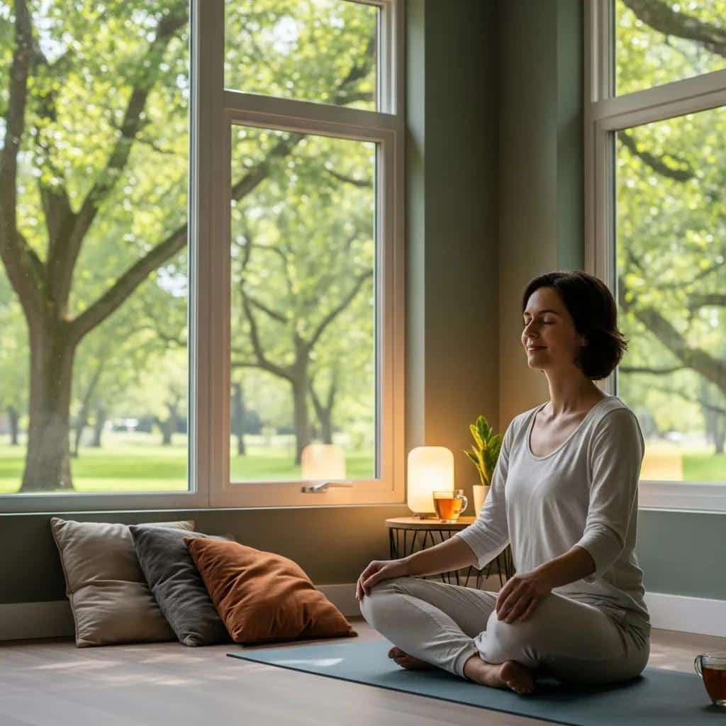 Mindfulness practice for anxiety management in a serene environment