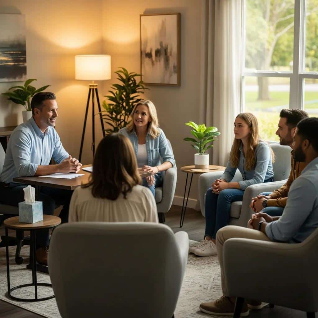 Professional interventionist facilitating a family therapy session