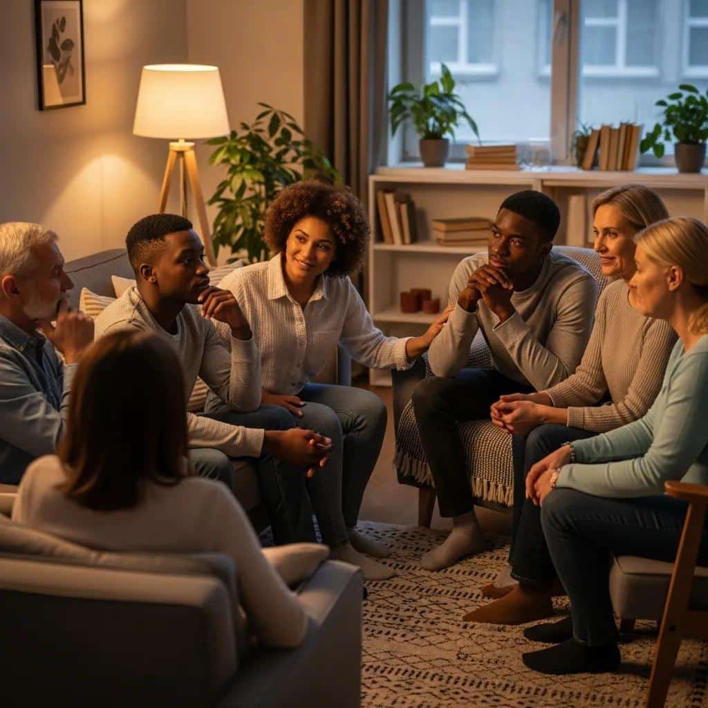 Supportive group discussion on mental health interventions in a cozy setting